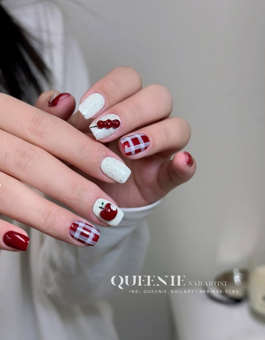 3D gel overlay with red color nail art - Queenie Nailart Temple City