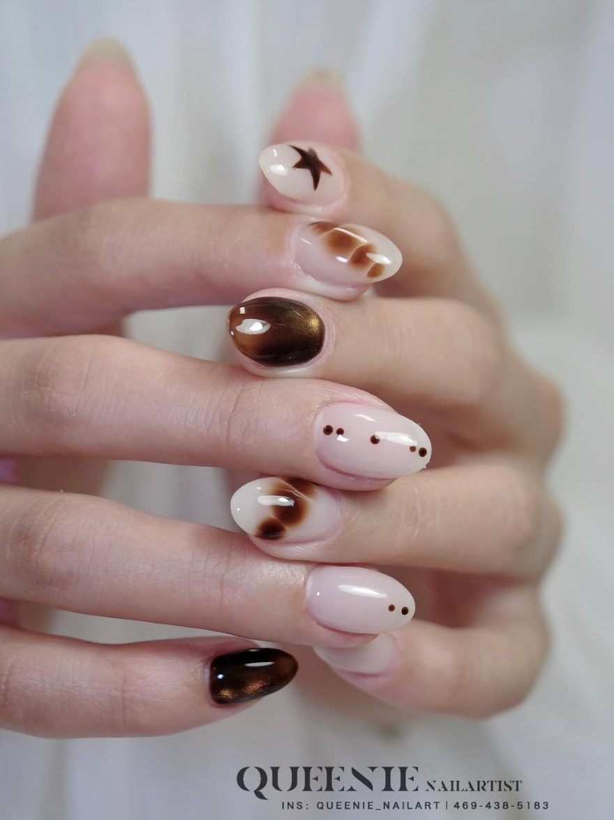 Gel overlay with floral nail design - Queenie Nailart Temple City
